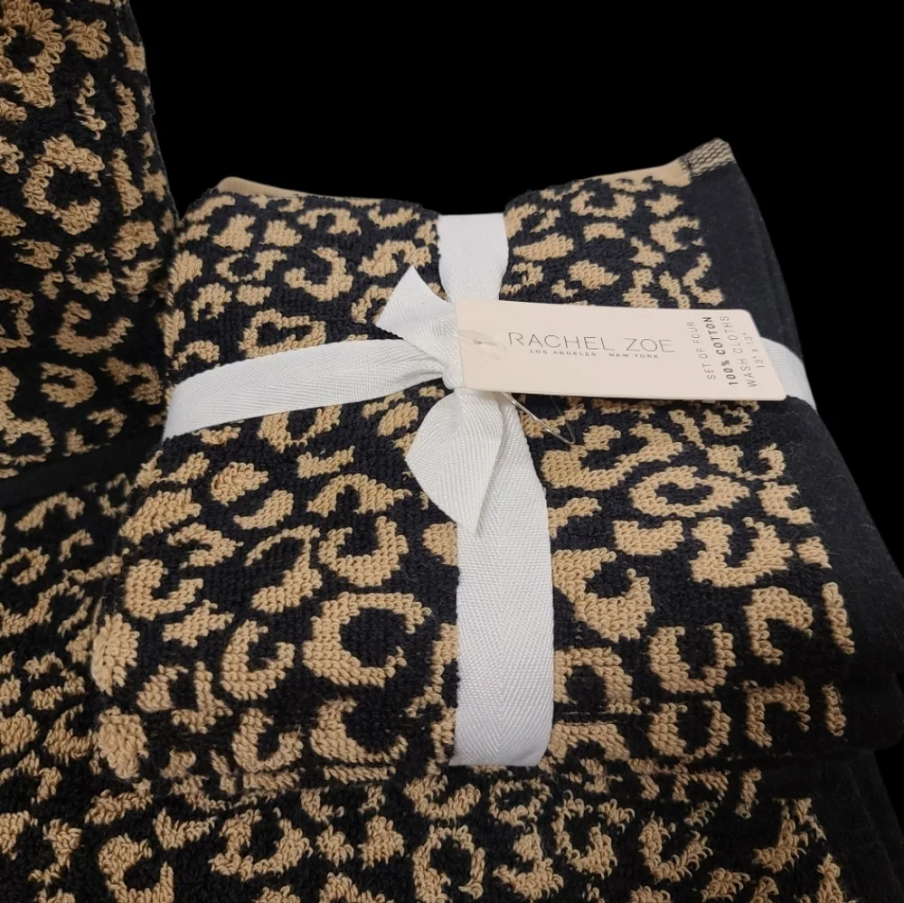 8pc Rachel Zoe Leopard Cheetah Animal Print Bath Hand Washcloth Towel Set New